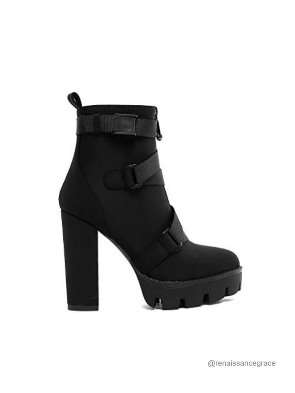 Women's Fashion Platform Block Heel Ankle Boots Buckle Strap Side Zip Chunky